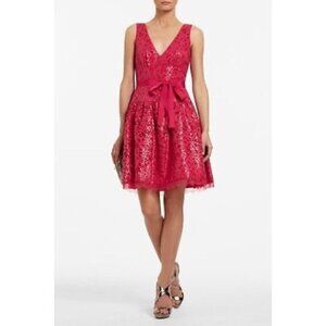 NWT BCBGMAXAZRIA Katarina Lace Sequin Pink V-neck Open Back Dress in Women's 12